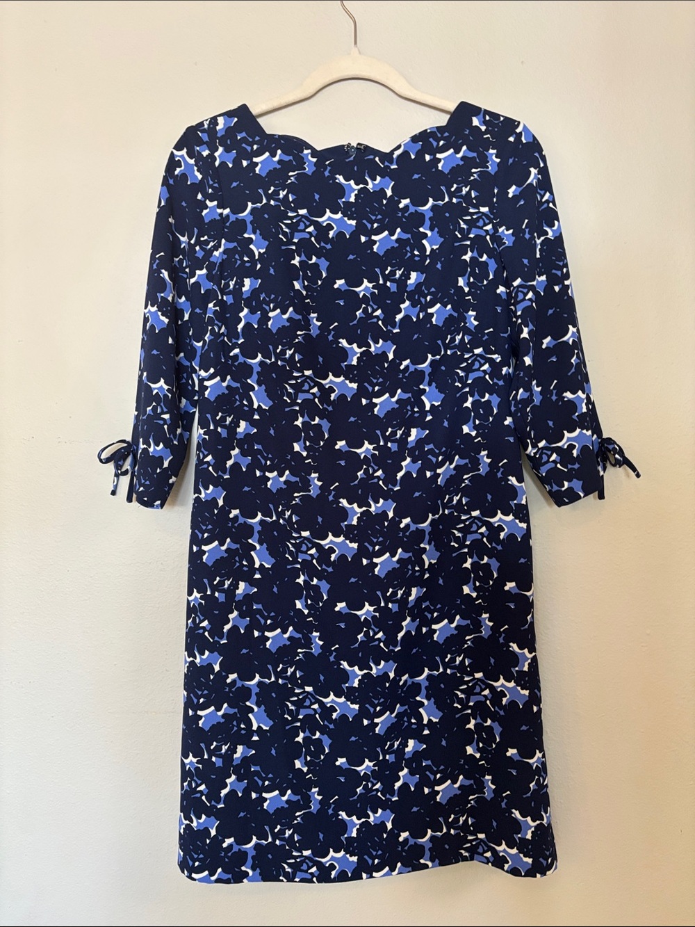 Talbots Navy, Royal Blue and White Floral-Print Midi Dress